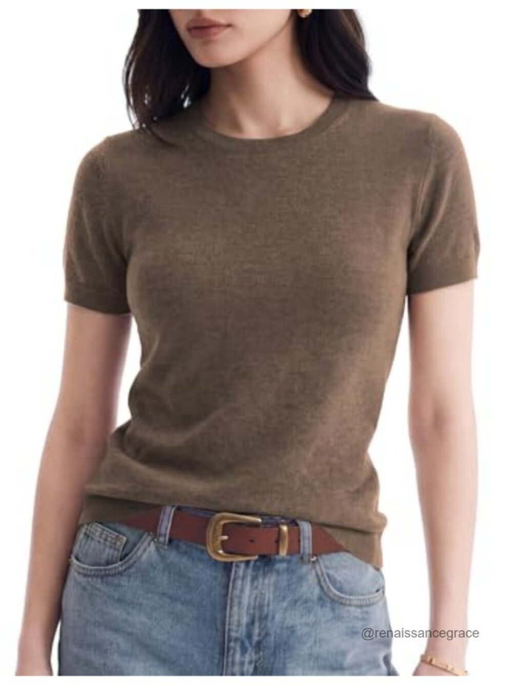 Wool Blend Lightweight Short Sleeve Crew Neck Sweater Business Summer Pullover